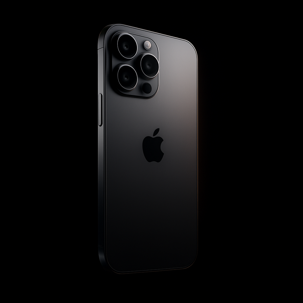 iPhone Pro em titânio sobre fundo escuro